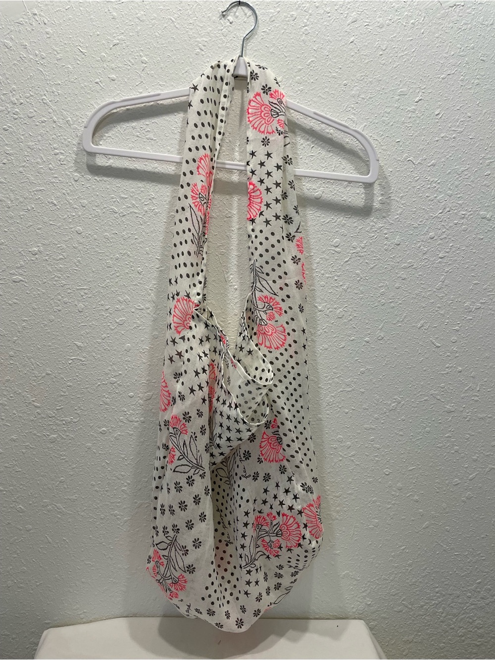 Free People Cream Scarf Tote with Pink Floral & Black Dot Print